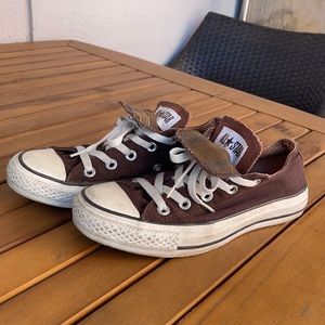 Brown with plaid tongue converse